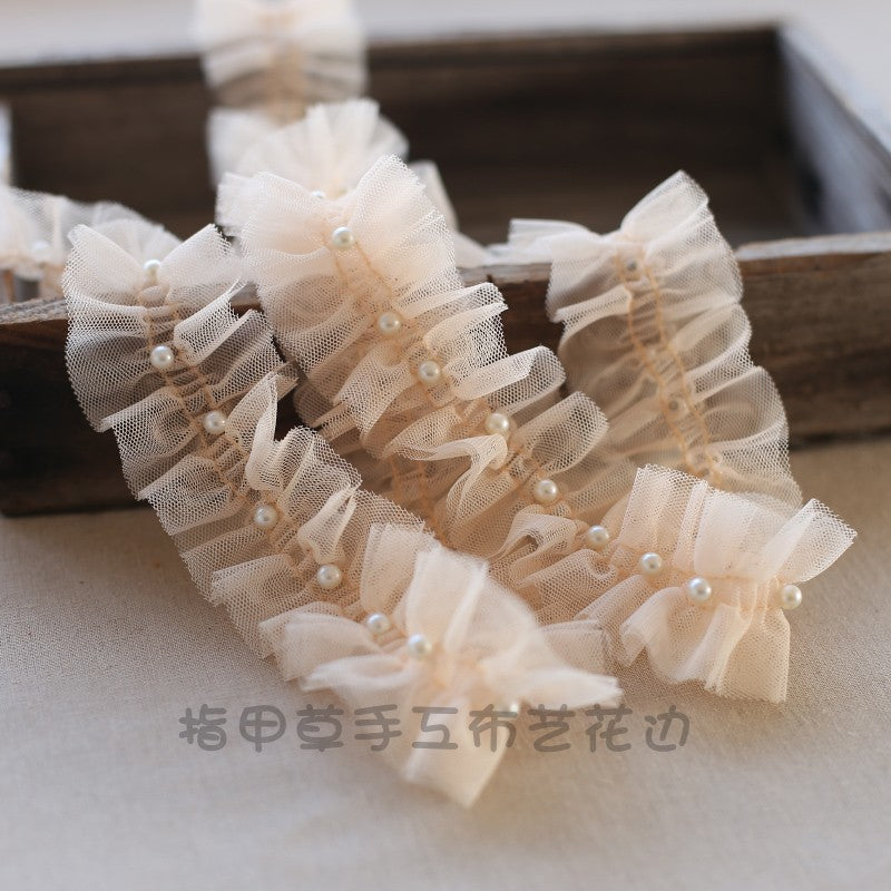 Wholesale  Layer Mesh Lace Pleated Bead Lace Bead Lolita Hair Belt Decorative Yarn Edge
